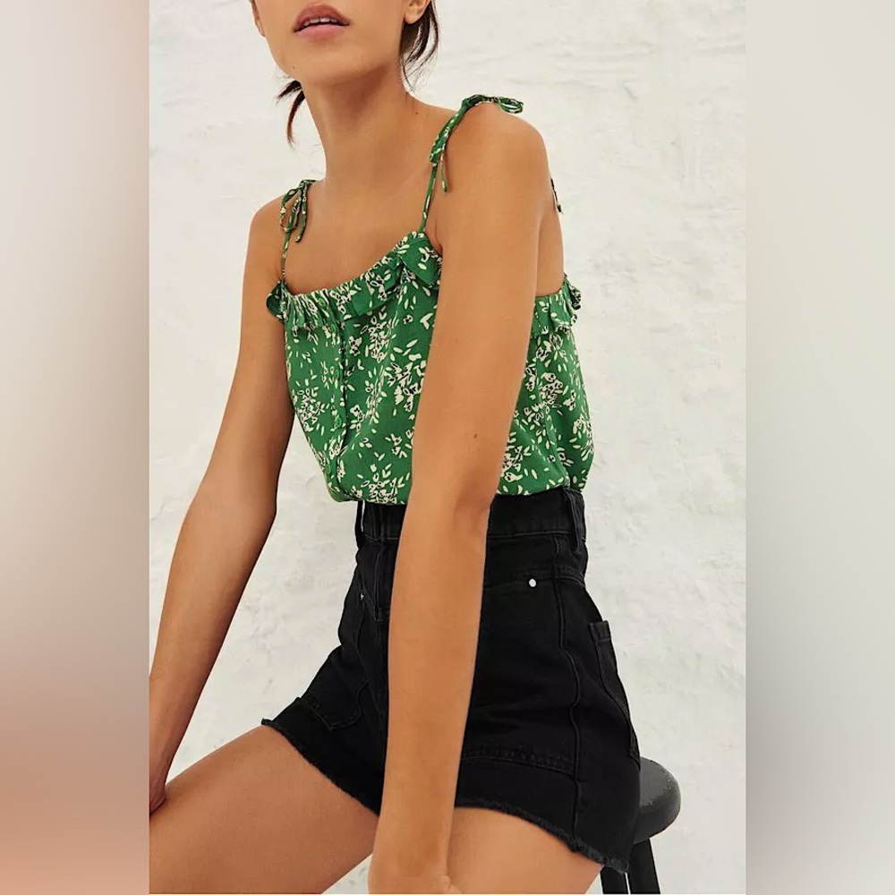 BA&SH Bloomingdales Veda Green Floral Top Size M Spring Summer Easter Vacation - Picture 1 of 9